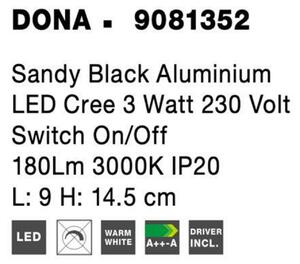 NOVA LUCE bodové svítidlo DONA černý hliník LED Cree 3W 230V vypínač na těle 3000K IP20 9081352