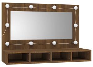 Zrcadlová skříňka s LED hnědý dub 90 x 31,5 x 62 cm