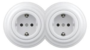 Reblig - Dvojitá retro zásuvka domovní s rámečkem SCHUKO 230V sněhově bílá