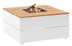 Stůl s plynovým ohništěm COSI- typ Cosipure 100 bílý rám / deska teak Exteriér | Ohniště
