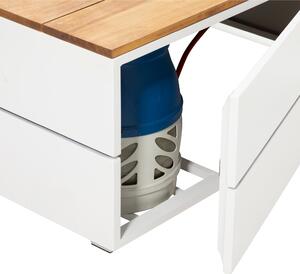 Stůl s plynovým ohništěm COSI- typ Cosipure 120 bílý rám / deska teak Exteriér | Ohniště