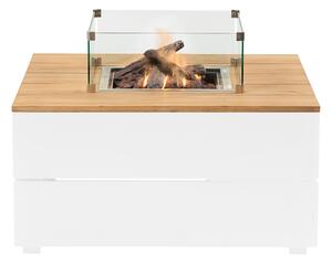Stůl s plynovým ohništěm cosipure 100 bílý rám / deska teak
