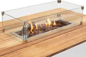 Stůl s plynovým ohništěm COSI- typ Cosipure 120 bílý rám / deska teak Exteriér | Ohniště