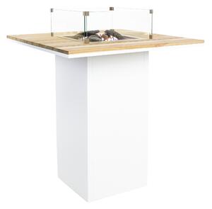 Stůl s plynovým ohništěm COSI- typ Cosiloft barový stůl bílý rám / deska teak Exteriér | Ohniště