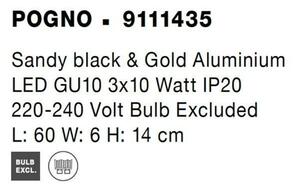 NOVA LUCE bodové svítidlo POGNO černá a zlatý hliník GU10 3x10W IP20 220-240V bez žárovky 9111435