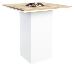 Stůl s plynovým ohništěm COSI- typ Cosiloft barový stůl bílý rám / deska teak Exteriér | Ohniště