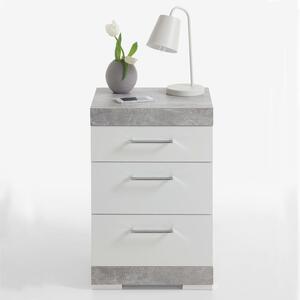 Noční stolek Orchid se 3 zásuvkami | betonově šedý a leskle bílý