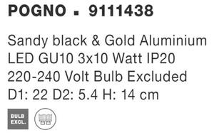 NOVA LUCE bodové svítidlo POGNO černá a zlatý hliník GU10 3x10W IP20 220-240V bez žárovky 9111438