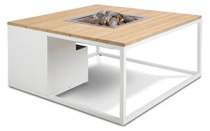 Stůl s plynovým ohništěm COSI- typ Cosiloft 100 bílý rám / deska teak Exteriér | Ohniště