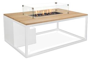 Stůl s plynovým ohništěm COSI- typ Cosiloft 120 bílý rám / deska teak Exteriér | Ohniště