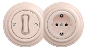 Reblig - Retro jednopól vypínač č. 1 a zásuvka SCHUKO 230V s rámečkem starorůž