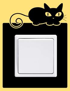 Kočka vypínač - zásuvka - Samolepka na zeď - vnitřní otvor 7,5x7,5cm a 12,5cm vnější obrázek