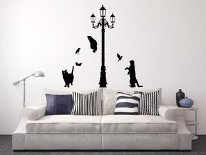 Kočky pod lampou - Samolepka na zeď - 100cm výška, šířka dle vás