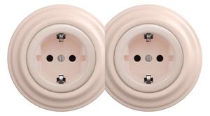 Reblig - Dvojitá retro zásuvka domovní s rámečkem SCHUKO 230V starorůžová