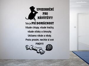 Pozor - Psí domácnost - Samolepka na zeď - 100x57cm