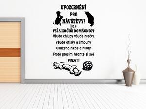 Pozor - Psí a kočičí domácnost - Samolepka na zeď - 100x57cm