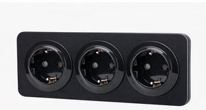 Aigostar - Domovní zásuvka s rámečkem 3Z SCHUKO 250V/16A černá