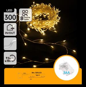 Aigostar - LED Venkovní vánoční řetěz 300xLED/8 funkcí 3xAA 9,3m IP44 teplá bílá