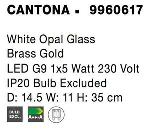 NOVA LUCE nástěnné svítidlo CANTONA bílé opálové sklo mosaz zlatá G9 1x5W 230V IP20 bez žárovky 9960617