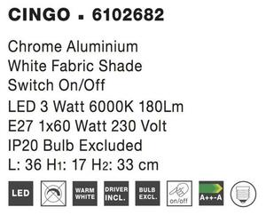 NOVA LUCE nástěnné svítidlo CINGO chrom a bílé stínidlo LED 3W 3000K E27 1x60W s vypínačem a čtecí lampičkou 6102682