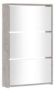 Botník se zrcadlem 3patrový betonově šedá 63x17x102,5 cm