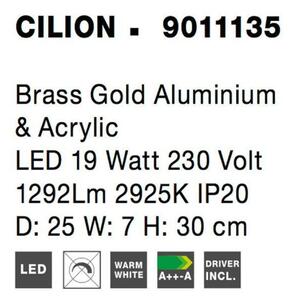 NOVA LUCE nástěnné svítidlo CILION zlatý mosazný hliník a akryl LED 19W 230V 2925K IP20 9011135