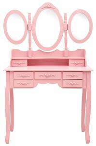 Toaletní stolek Cottesloe se stoličkou a 3-dílné skládací zrcadlo | růžový