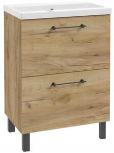 Koupelnová skříňka s umyvadlem a 2 zásuvkami 50x80 cm Stojící Dub Craft