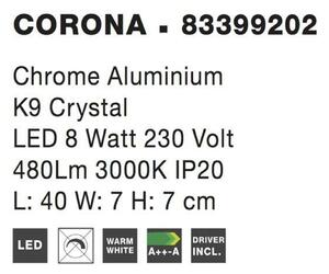 NOVA LUCE nástěnné svítidlo CORONA chromovaný hliník K9 křišťál LED 8W 230V 3000K IP20 83399202