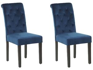 Sada 2 jídelních židlí sametové modré VELVA II
