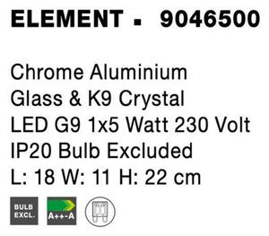 NOVA LUCE nástěnné svítidlo ELEMENT chromovaný hliník sklo a K9 křišťál G9 1x5W 230V IP20 bez žárovky 9046500