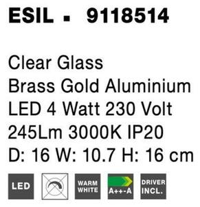 NOVA LUCE nástěnné svítidlo ESIL čiré sklo mosazný zlatý hliník LED 4W 230V 3000K IP20 9118514