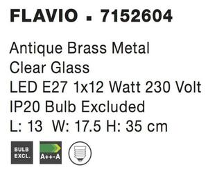 NOVA LUCE nástěnné svítidlo FLAVIO antický kov mosaz čiré sklo E27 1x12W 230V IP20 bez žárovky 7152604