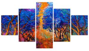Obraz - Podzimní koruny stromů, moderní impresionismus (125x70 cm)