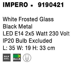 NOVA LUCE nástěnné svítidlo IMPERO bílé matné sklo černý kov E14 2x5W 230V IP20 bez žárovky 9190421