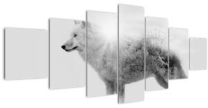 Obraz - Arktický vlk zrcadlící divokou krajinu, černobílý (210x100 cm)
