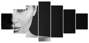 Obraz - Černobílý portrét ženy v klobouku (210x100 cm)