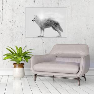 Obraz - Arktický vlk zrcadlící divokou krajinu, černobílý (70x50 cm)