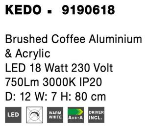 NOVA LUCE nástěnné svítidlo KEDO broušený kávově hnědý hliník a akryl LED 18W 230V 3000K IP20 9190618