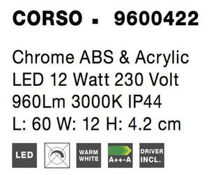 NOVA LUCE nástěnné svítidlo nad obrazy a zrcadla CORSO chromovaný hliník a akryl LED 12W 230V 3000K IP44 9600422