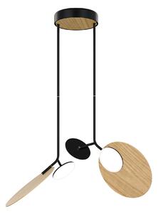 Závěsná lampa Ballon dvojitá, více variant - TUNTO Model: černý rám a baldachýn, panel a baldachýn - dubová překližka