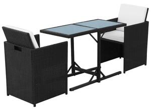 3dílný bistro set s poduškami polyratan černý