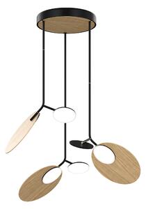 Závěsná lampa Ballon trojitá, více variant - TUNTO Model: černý rám a baldachýn, panel a baldachýn - dubová překližka