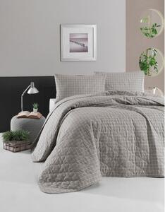 Šedý přehoz přes postel se 2 povlaky na polštář z ranforce bavlny EnLora Home Monte, 225 x 240 cm