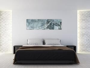 Obraz - Tower Bridge v chladných tónech (170x50 cm)