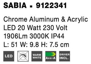 NOVA LUCE nástěnné svítidlo nad zrcadlo SABIA chrom hliník a akryl LED 20W 220-240V 3000K IP44 9122341