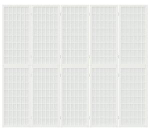 Skládací 5dílný paraván v japonském stylu 200 x 170 cm bílý