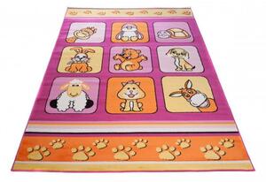 Dětský kusový koberec Animals růžový 80x150cm