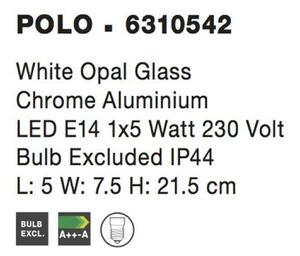 NOVA LUCE nástěnné svítidlo POLO bílé opálové sklo chromovaný hliník E14 1x5W bez žárovky IP44 6310542
