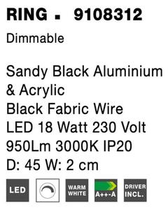 NOVA LUCE nástěnné svítidlo RING černý hliník a akryl černý kabel LED 18W 230V 3000K IP20 stmívatelné 9108312